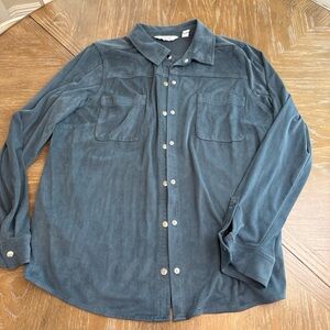 Denim&Co Slate Blue Button-Up Shirt faux suede